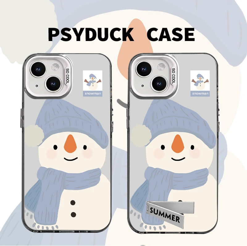 适用苹果15iPhone16华为一加iQ小米小雪人彩银白底动漫防摔手机壳