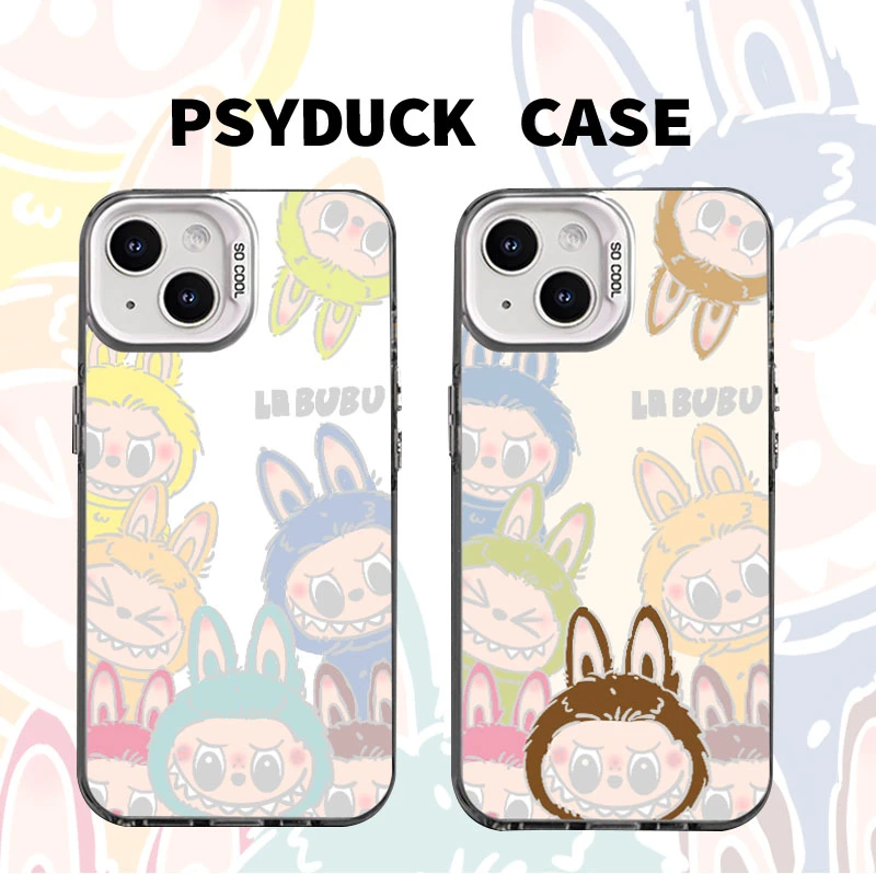 适用苹果15iPhone16华为彩色拉布布彩银白底卡通动漫防摔手机壳