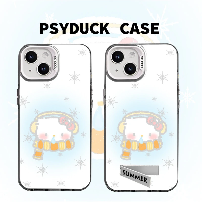 适用苹果华为一加iQOO小米Kitty雪花镂空彩银卡通动漫防摔手机壳