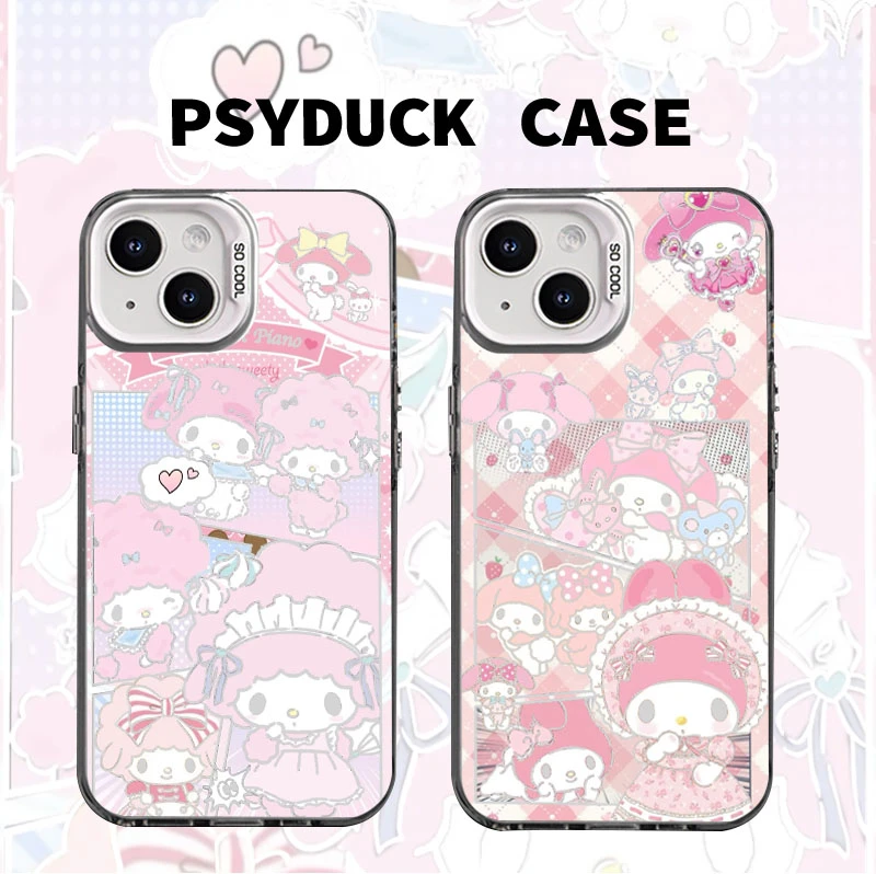 适用苹果15华为一加小米洛丽塔美乐蒂彩银白底卡通动漫防摔手机壳