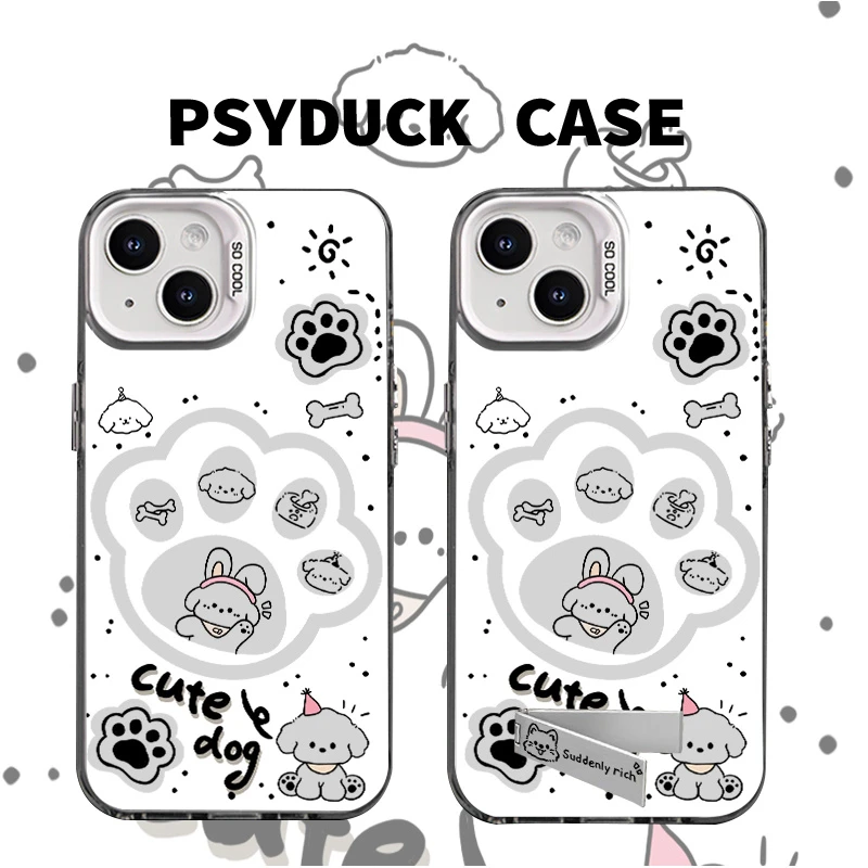 适用苹果15华为小米14实色猫爪子小狗彩银创意网红小众防摔手机壳