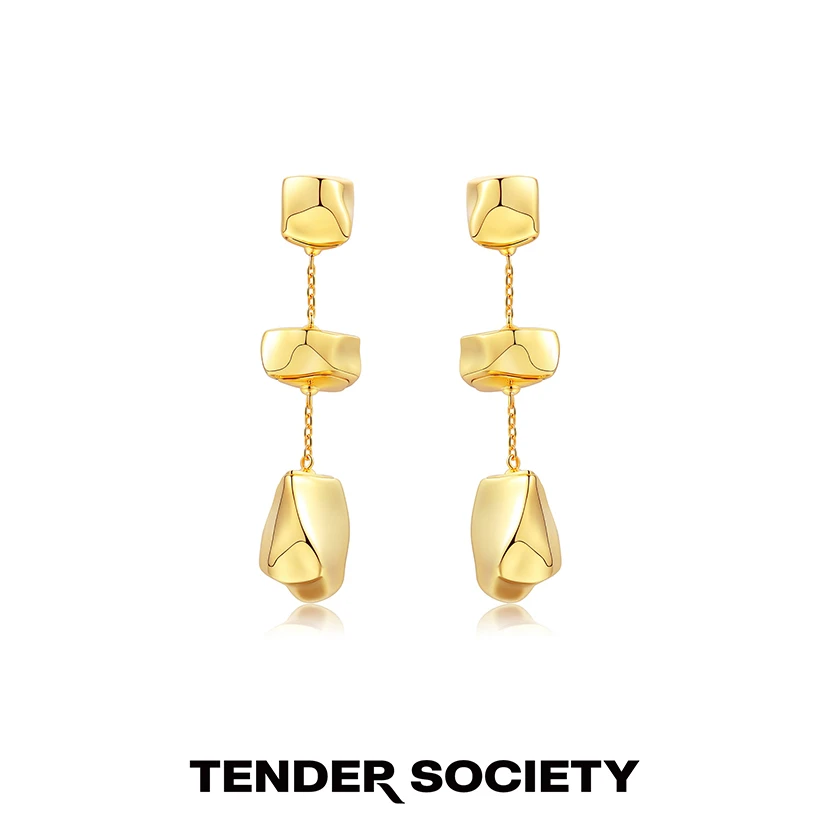 tender society 铜合金耳饰 醉舟系列金色冰块链条耳环小众法式款