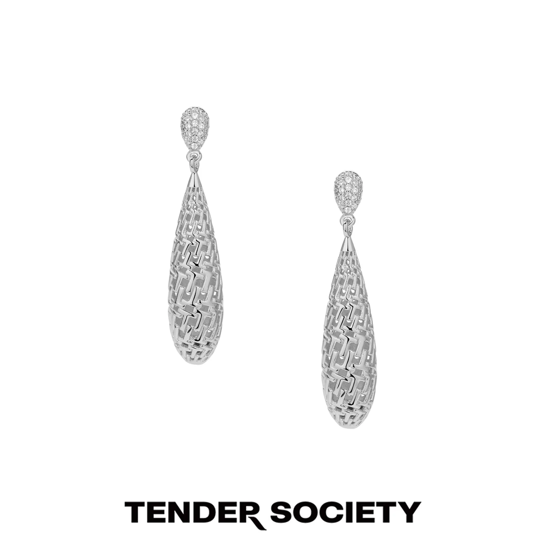 tender society 铜合金耳饰 T for Tender系列老花银色水滴型耳坠