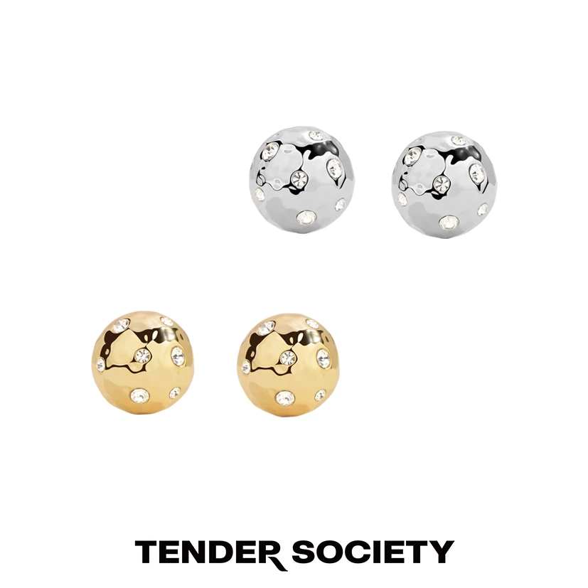 tender society 铜合金锆石耳饰 Echo系列锤纹金色/银色半球耳钉