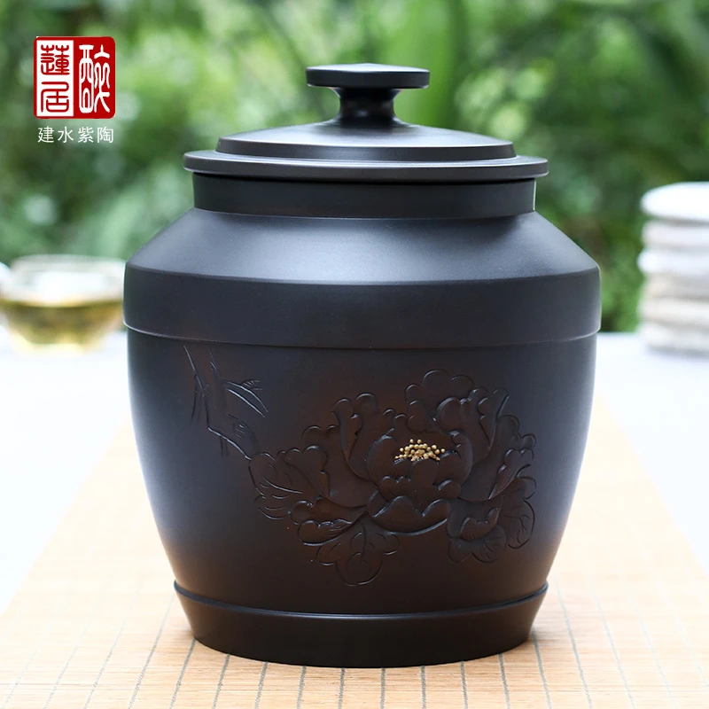 建水紫陶茶叶罐普洱白茶单枞大红袍储茶罐保鲜罐/铭 E64 铭道茶罐