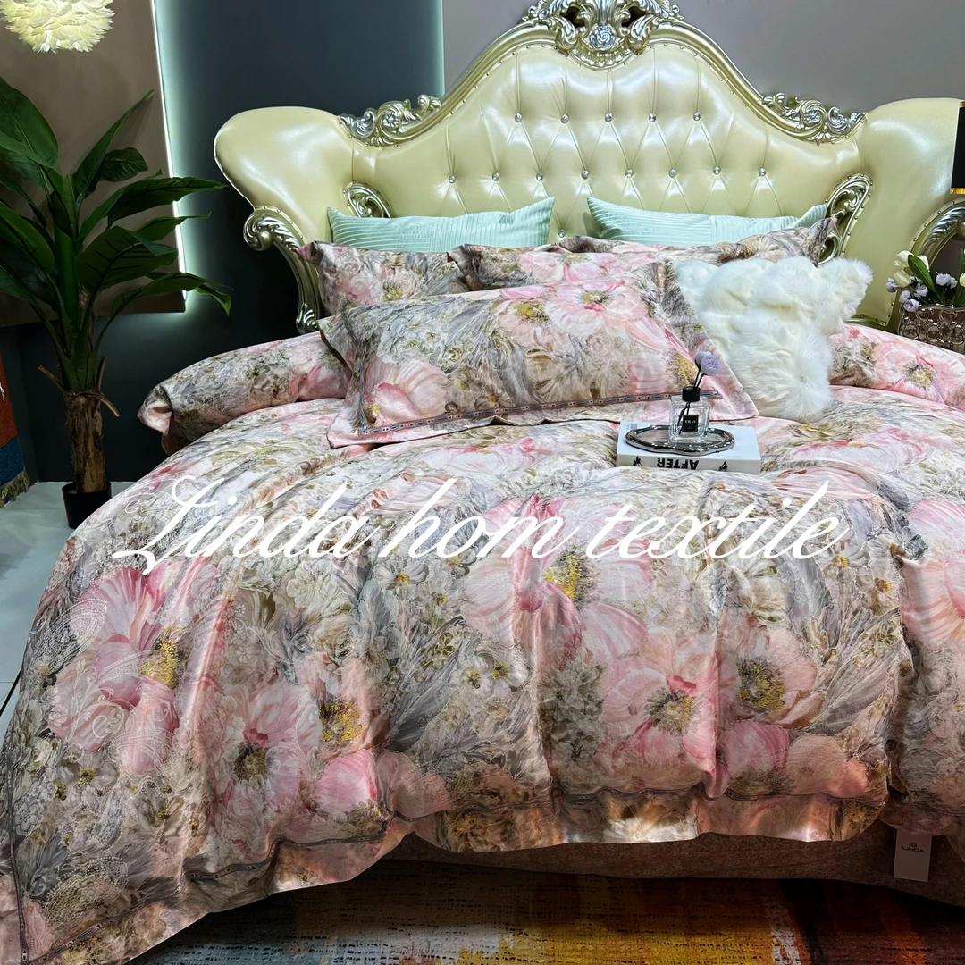 LD【粉黛佳人】设计师高定埃及纯棉床单床盖四件套提花家纺床上用品