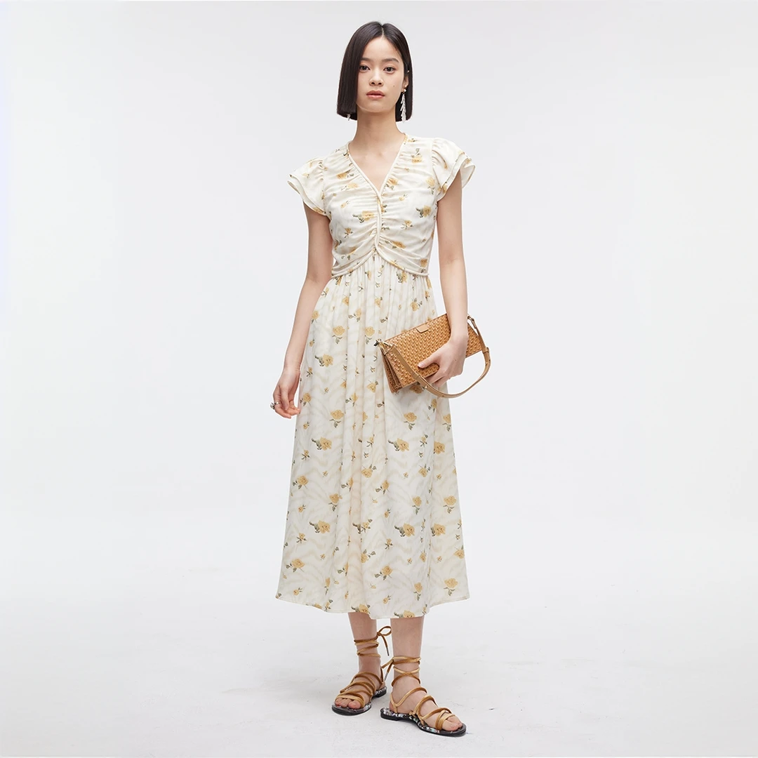 CC&DD2024夏季新款 茶歇法式印花长款连衣裙碎花显瘦