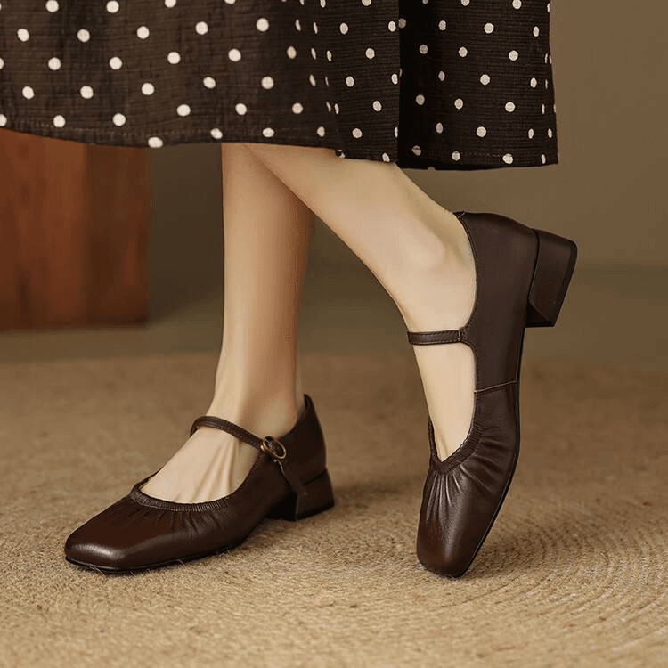 【發發】跟高3.5CM时尚单鞋2024新款百搭软底粗跟方头浅口低跟