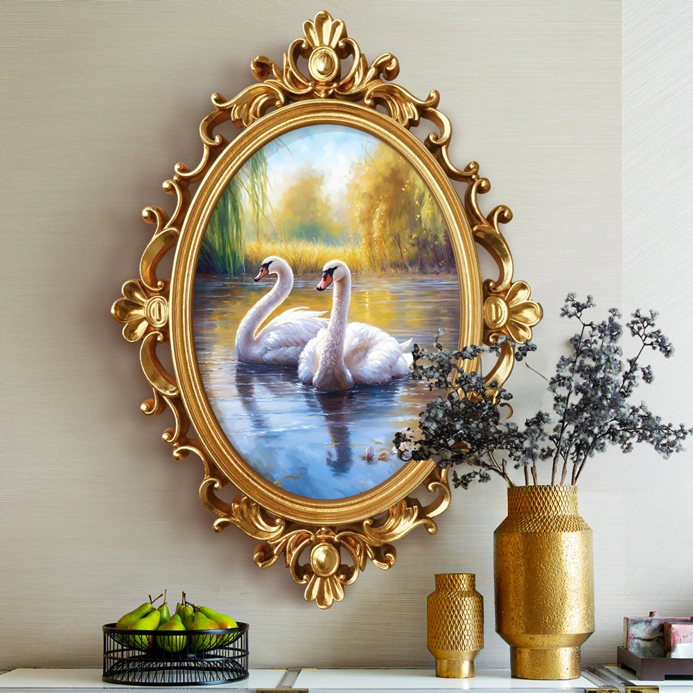 入户玄关装饰画欧式简欧动物风景天鹅油画法式走廊挂画背景墙壁画