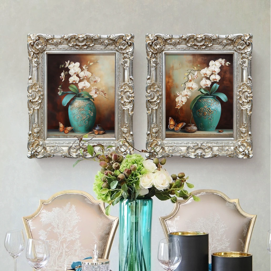 入户玄关装饰画欧式客厅餐厅背景墙挂画花卉蝴蝶兰油画简欧壁画