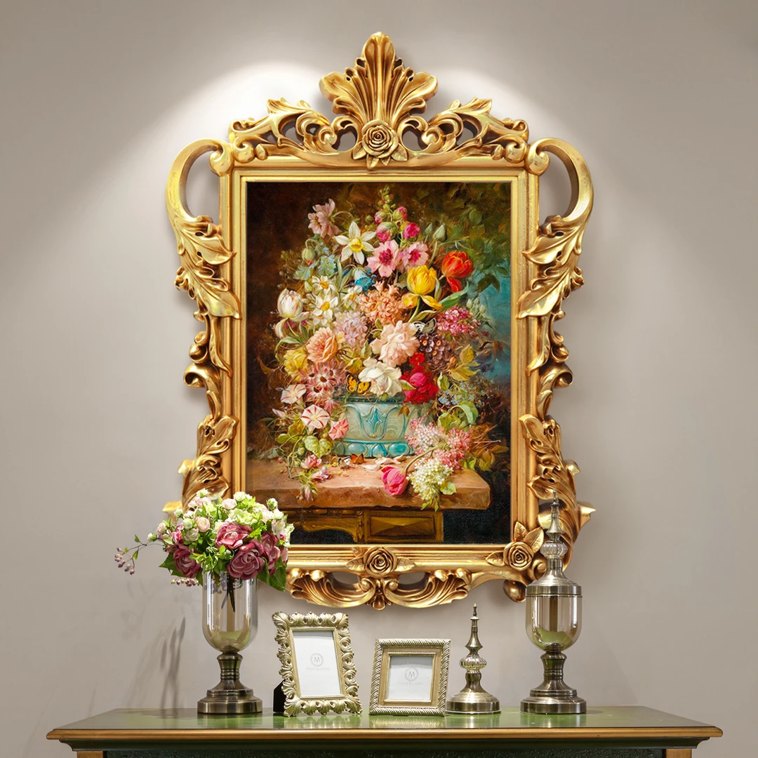 玄关装饰画欧式客厅餐厅背景墙挂画花卉玫瑰花油画法式壁画