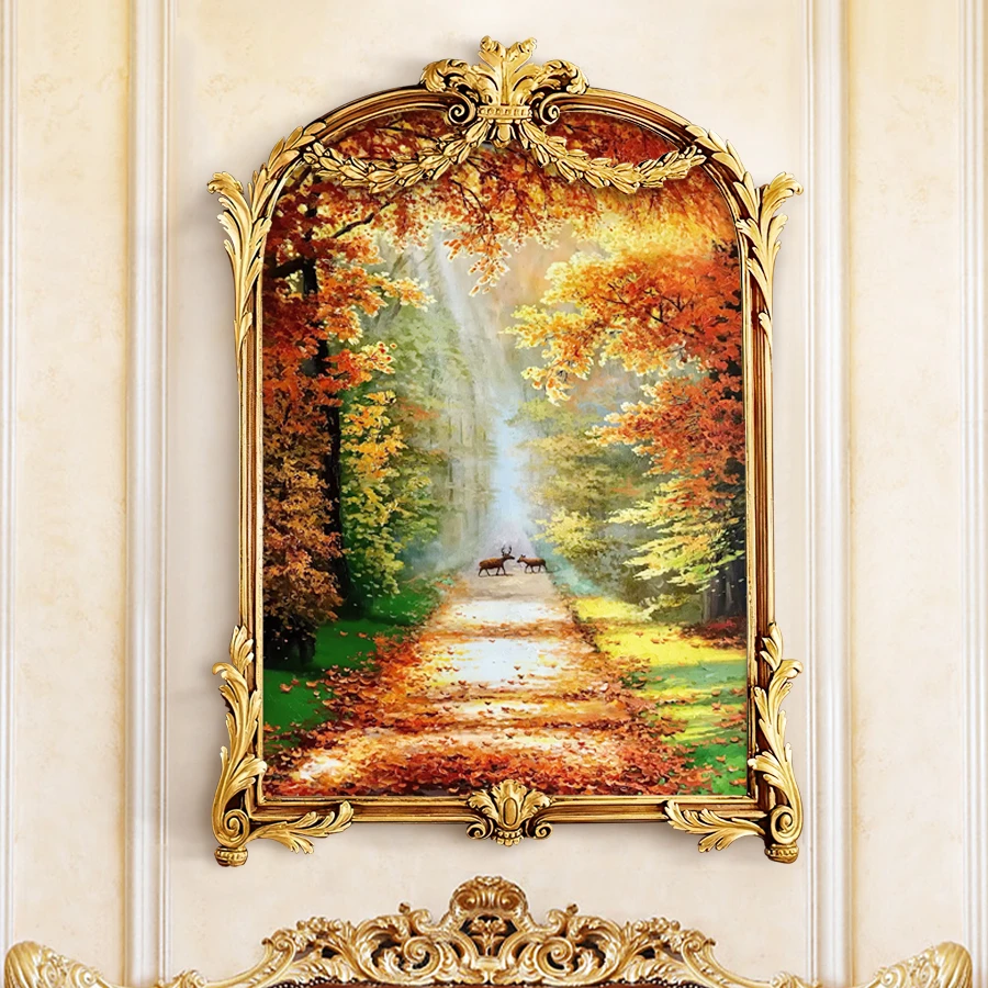 玄关装饰画风景黄金大道走廊挂画欧式法式墙画定制手工立体油画