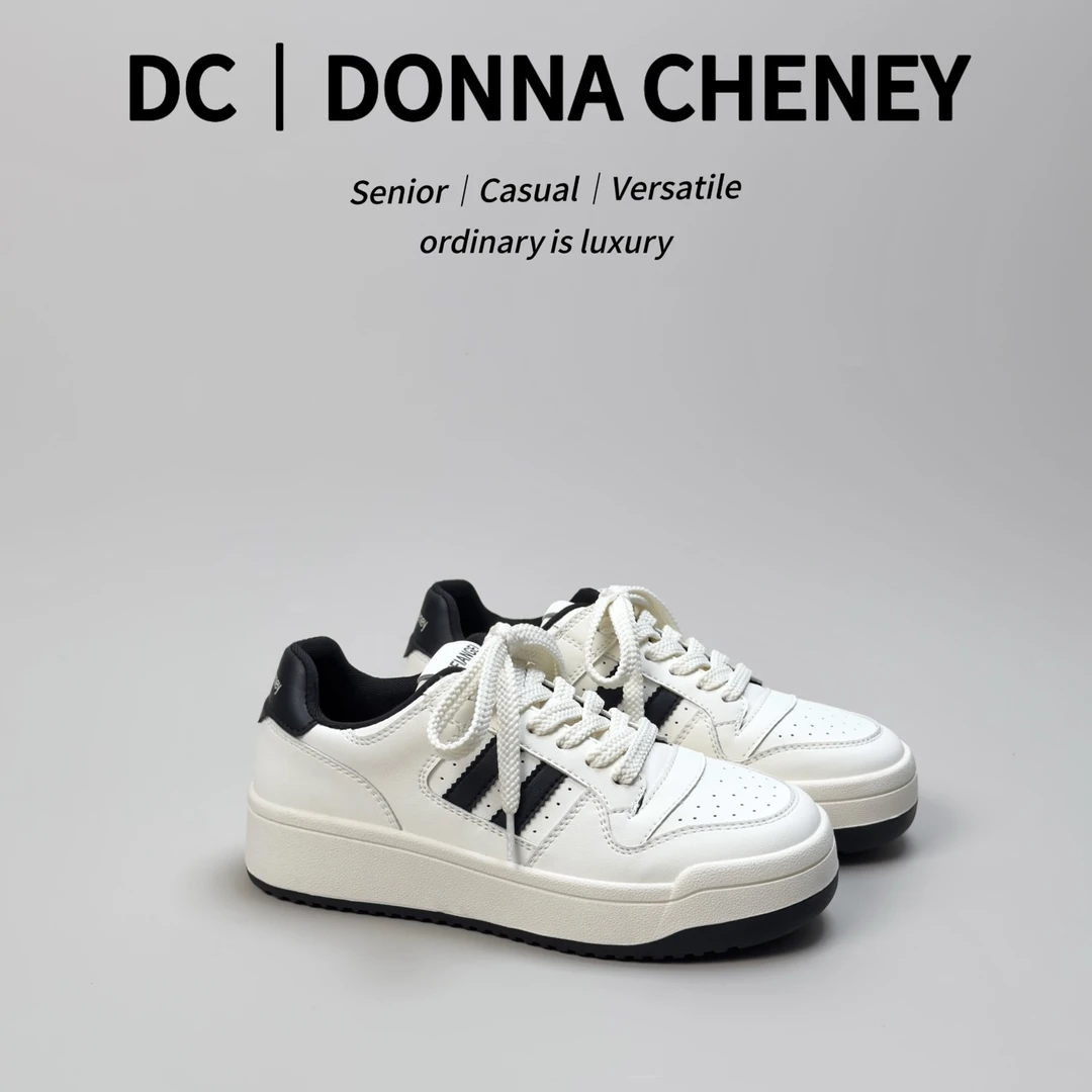 DONNA CHENEY双杠小黑鞋2024秋冬百搭休闲时尚防滑厚底小白鞋板鞋