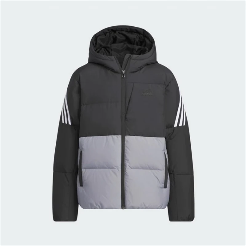 adidas/阿迪达斯24冬新款时尚厚款中大童三条纹连帽羽绒服JI6145