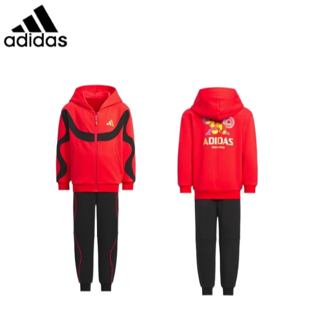 adidas/阿迪达斯红色男女小童连帽运动外套装JM5845