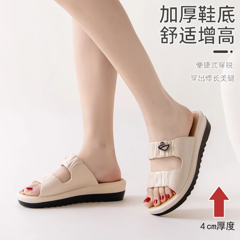 夏季PVC拖鞋女士鞋软底软面防滑耐磨好穿显高家用时尚中跟妈妈鞋
