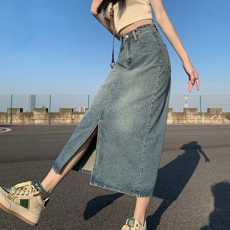 高腰夏季大码超长女款微喇烟管牛仔裤包臀裙显瘦半身裙中长款薄款
