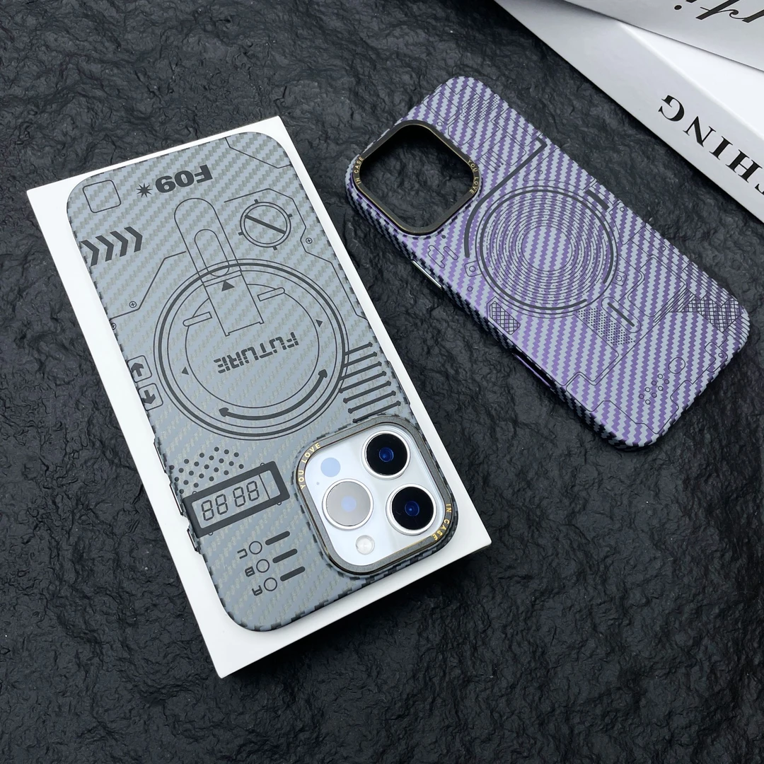 【高端硬壳】科技风适用苹果13-16Pro Max超薄手机壳碳纤维纹带磁吸
