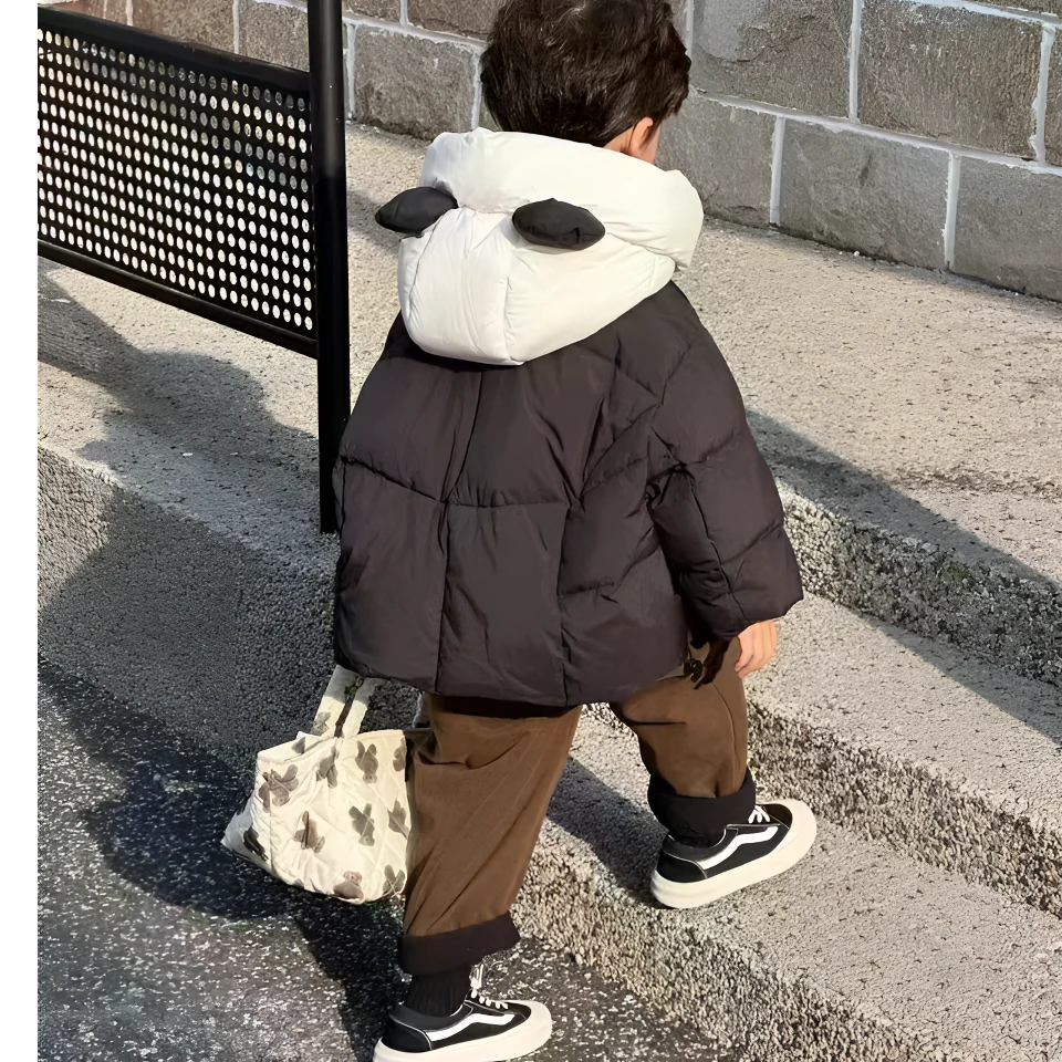 男童女童加绒加厚中长短款小香风时尚连帽韩版百搭冬季拼接棉服