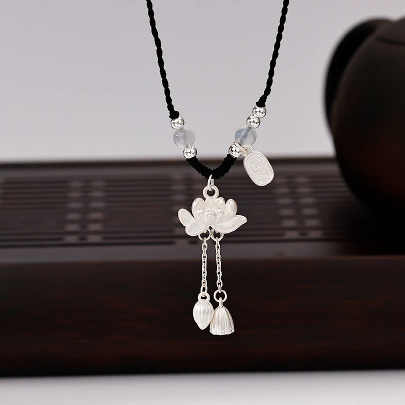 坠链均足银 999足银两世欢2024新款古风时尚小众长款手工编织项链