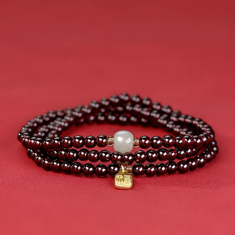 石榴石4mm手串女款2025年新款潮单珠和田玉串多层珠弹力手链配饰