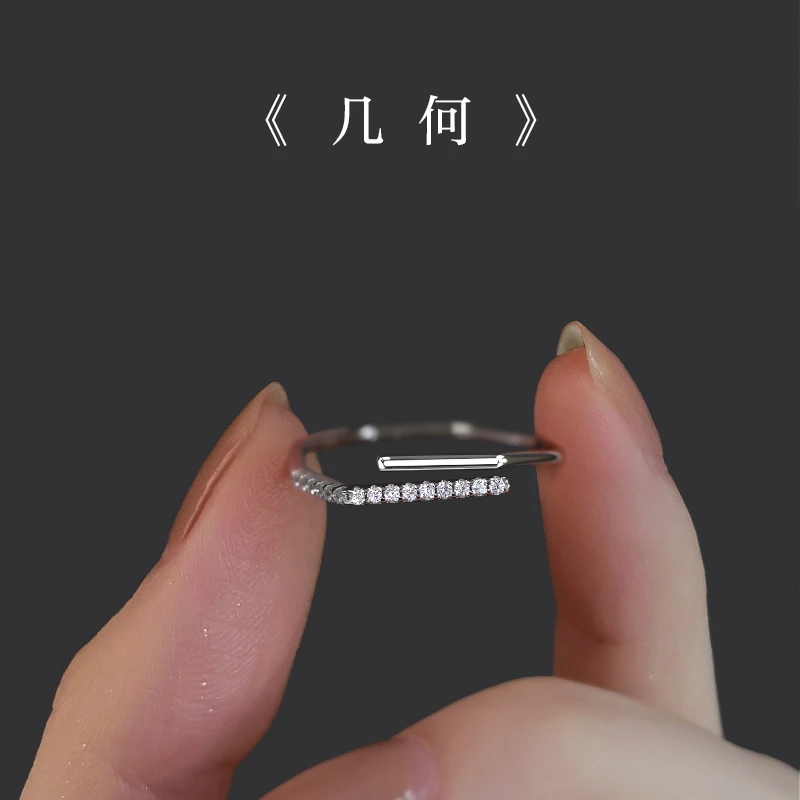 925银戒指 925纯银开口方戒指女小众设计食指戒2025新款潮指环