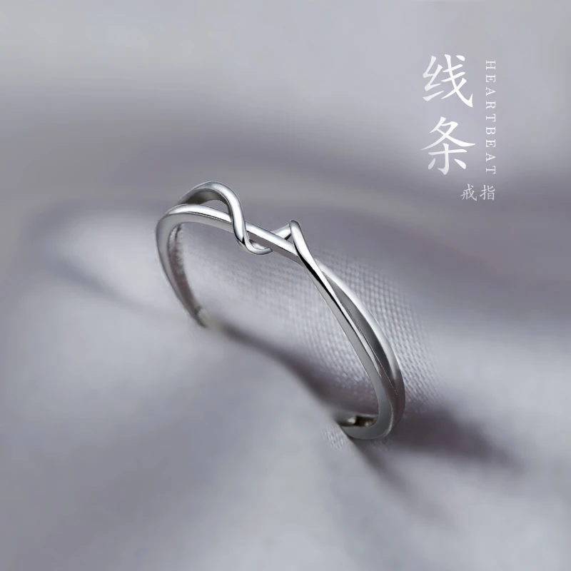 925银戒指  925纯银简约线条戒指女2025新款潮小众设计感食指戒子