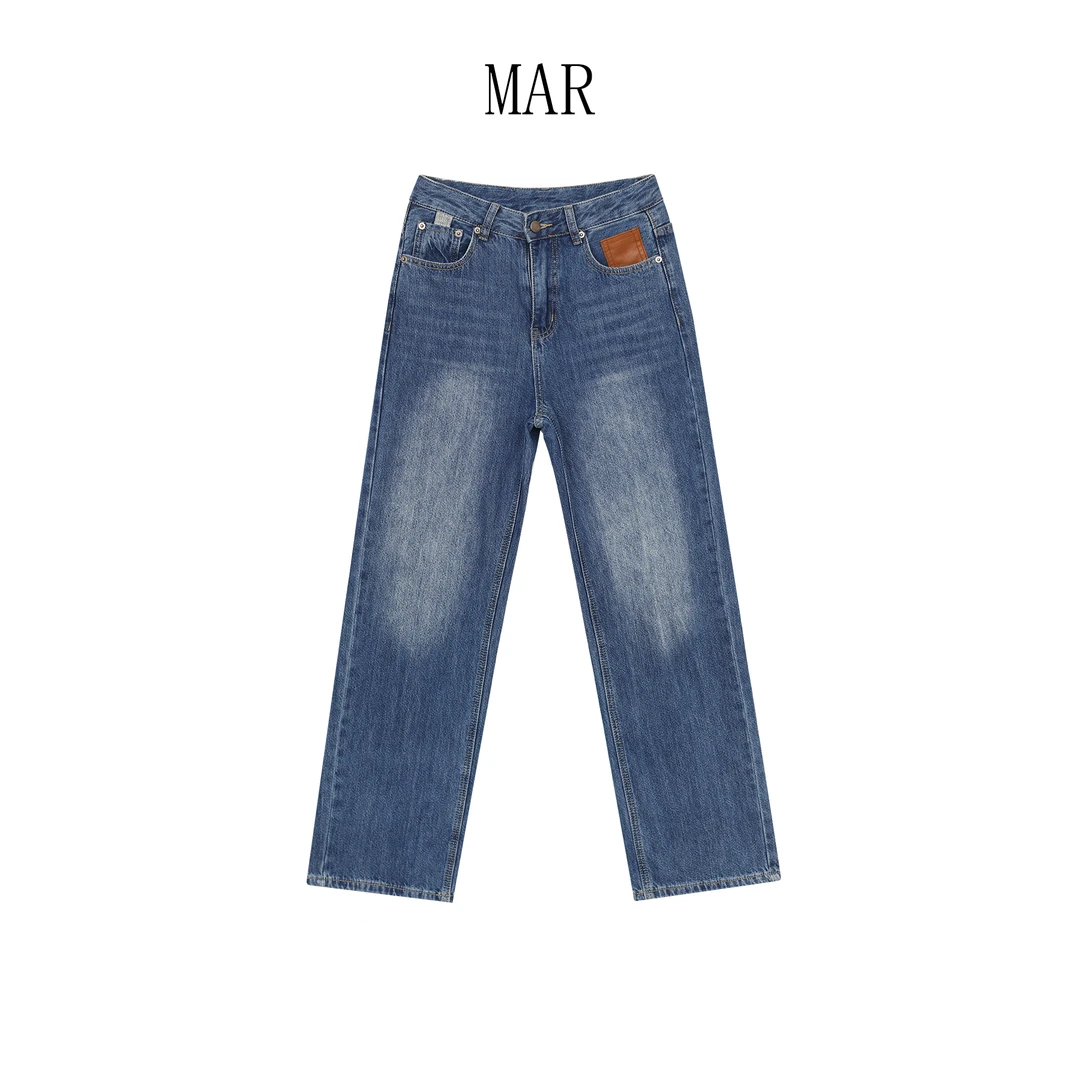 MAR 蓝色牛仔裤2024新款女秋冬款宽松时尚高腰显瘦垂感直筒裤5585
