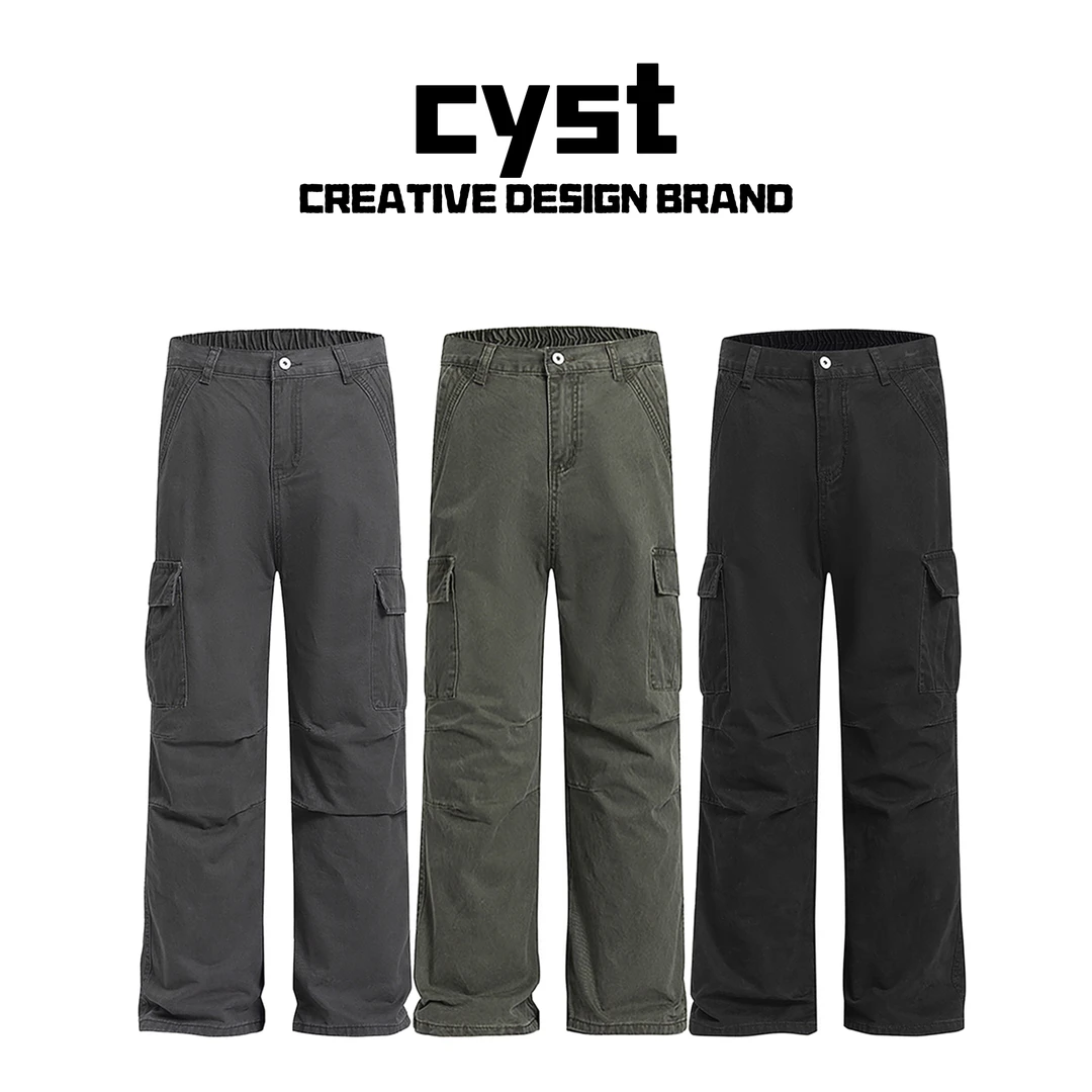 美式cleanfit水洗做旧工装裤直筒宽松百搭干练松紧腰男牛仔裤528