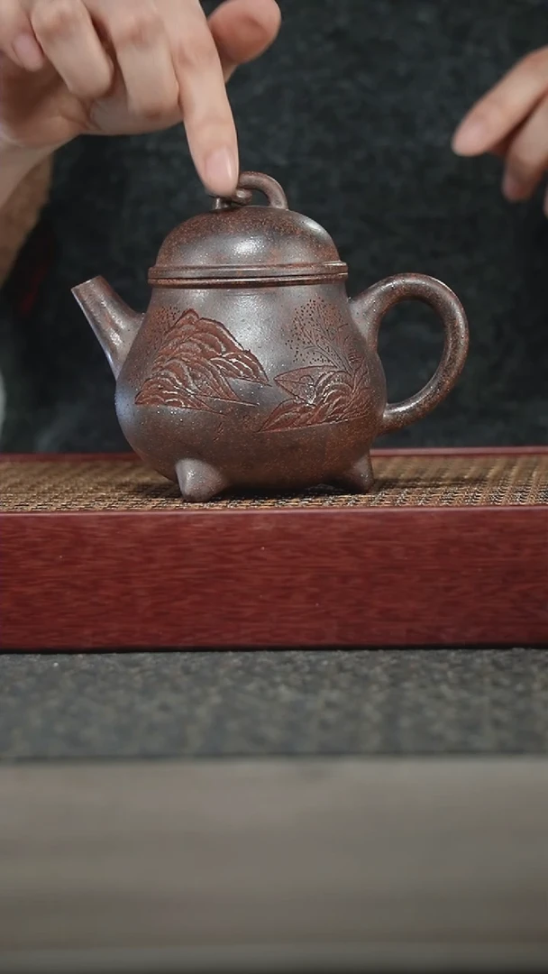 【闪购商品】紫砂茶壶天星泥柴烧三足观山320CC