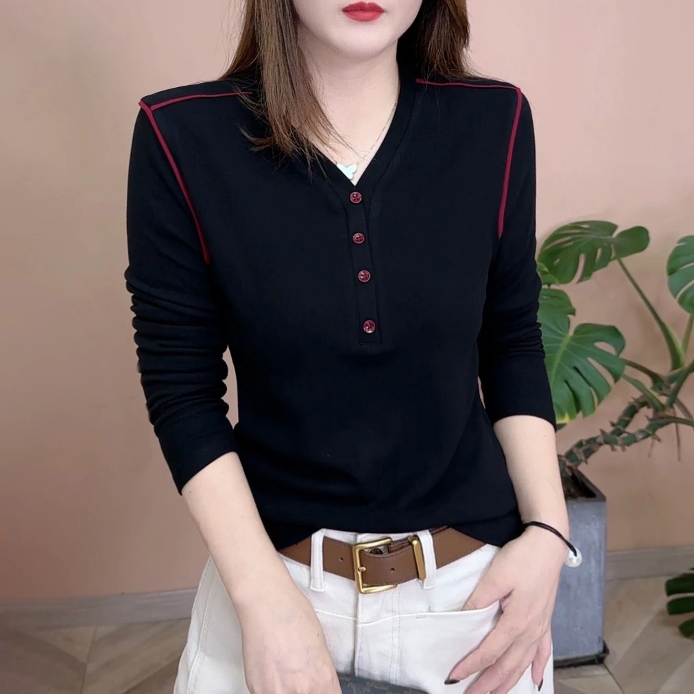 2024秋冬新品时尚百搭双面绒保暖气质修身显瘦打底衫女士上衣9054