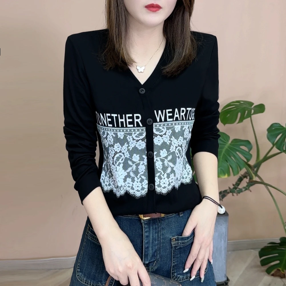 2024秋季新品时尚百搭气质修身显瘦洋气鸡心领打底女士上衣7644