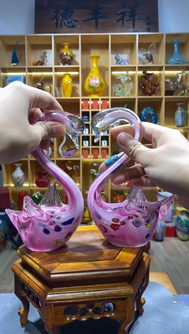 【闪购商品】瓷摆件琉璃纯手工一对天鹅 高15