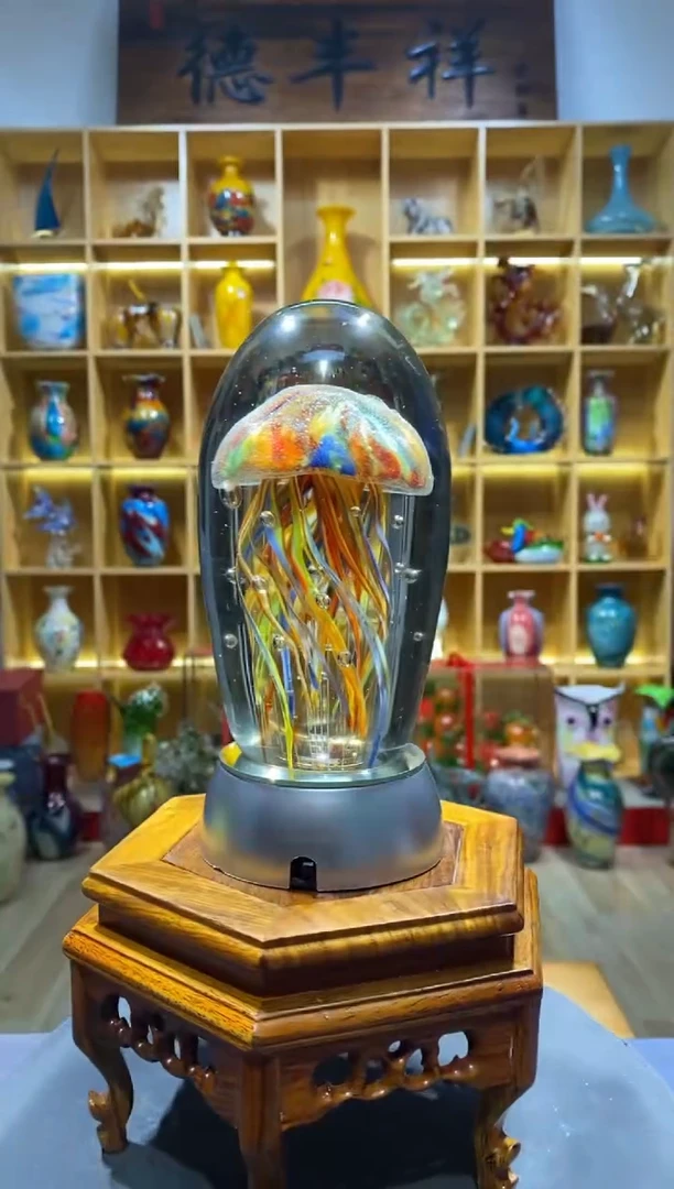 【闪购商品】瓷摆件琉璃纯手工夜光彩虹水母+灯座