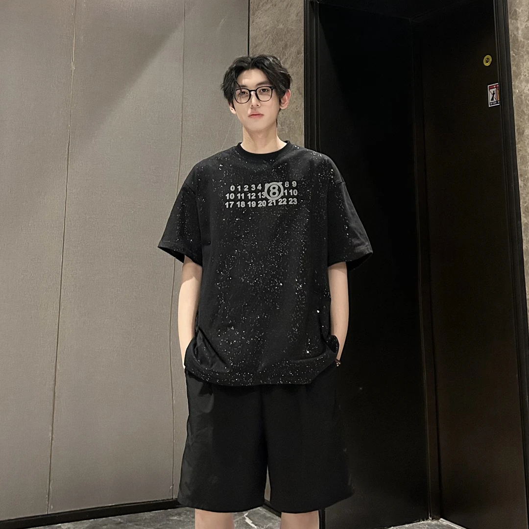 QDD潮牌-新款夏季满天星数字印花个性短袖男女宽松圆领ins百搭T恤