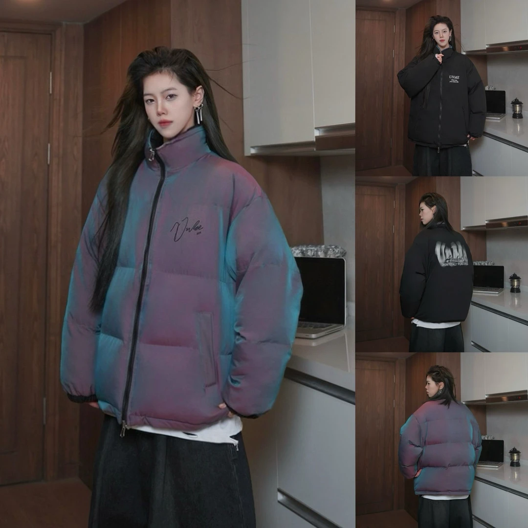 三七-【两面穿】炫彩冬季字母印花棉服外套情侣百搭宽松保暖棉衣