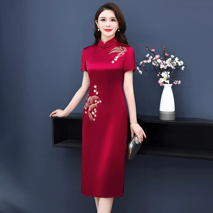 时尚妈妈装婚礼连衣裙高端喜婆婆婚宴礼服夏季中国风改良旗袍裙