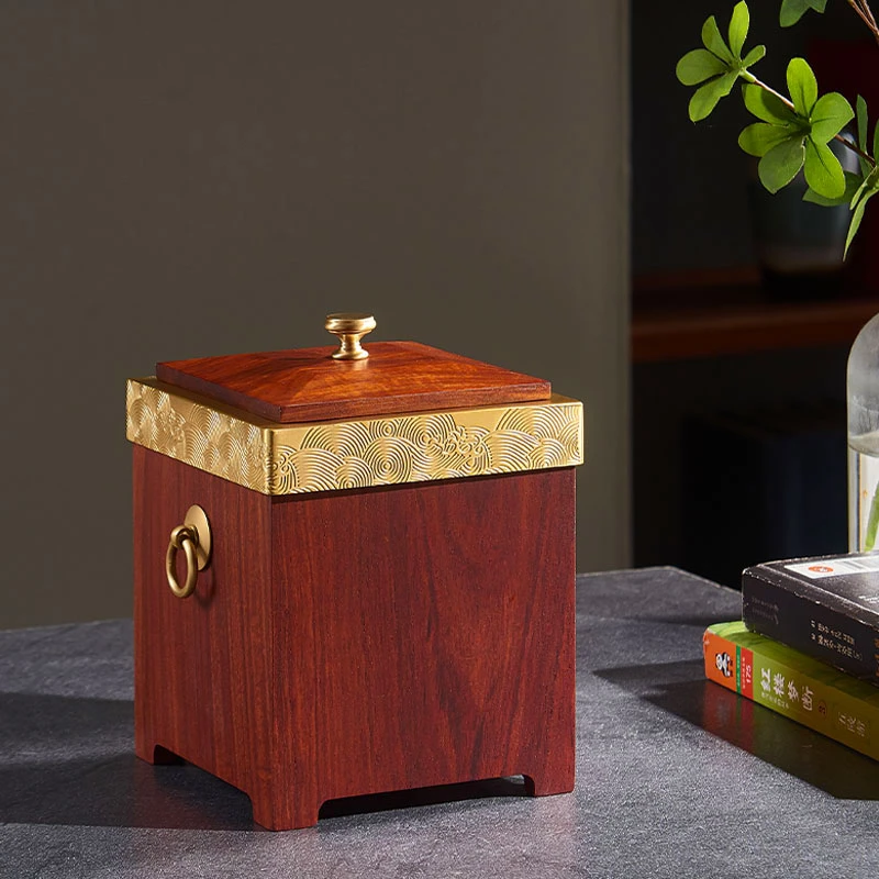 红木中式客厅茶几桌面方形垃圾桶家用中古高级带盖高颜值创意带盖