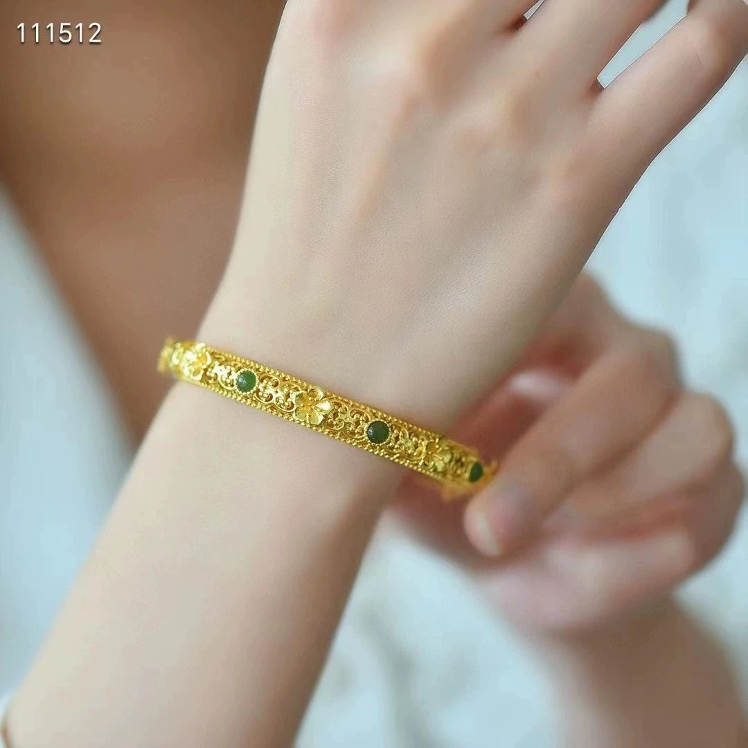 福/掌/C326牡丹花开口手镯（包邮+证书+礼盒）