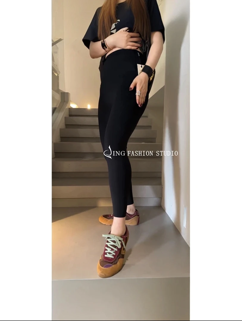 JING2024秋季新款4342塑型裤女外穿收腹提臀芭比裤黑色瑜伽裤打底