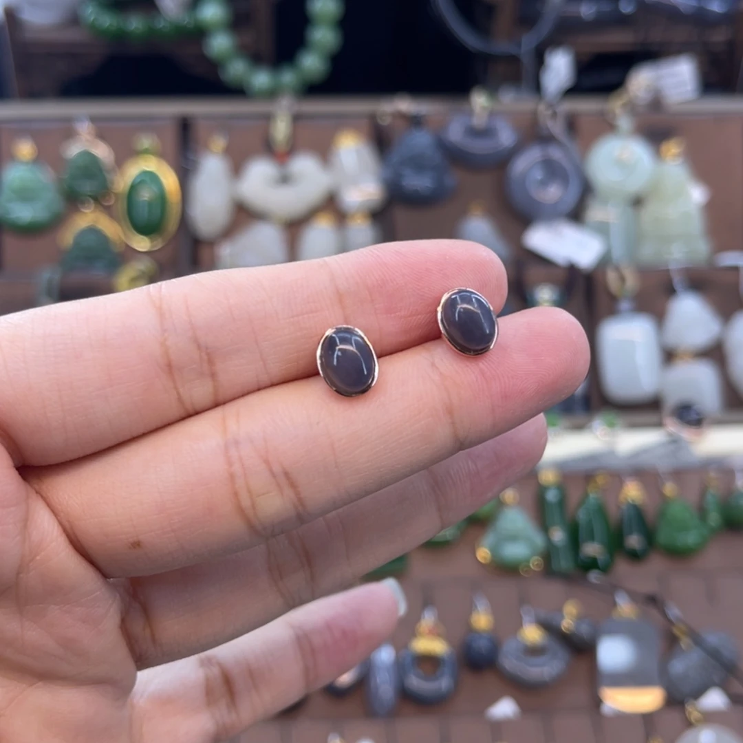 【闪购商品】和田玉耳钉银S925镀金镶嵌