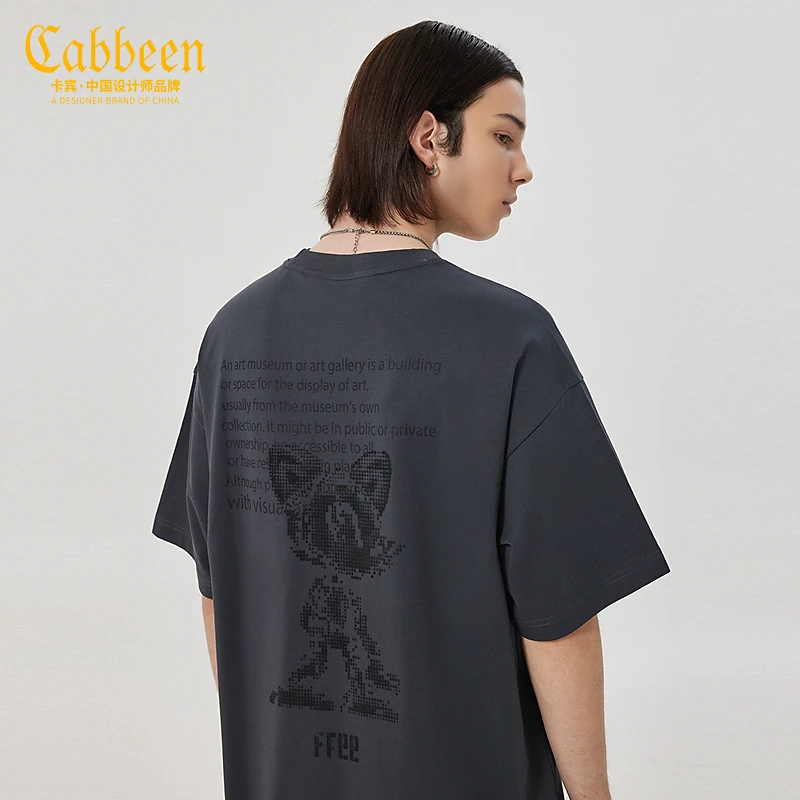 商场同款卡宾高级感男装像素风卡通印花夏新款宽松短袖H百搭T恤