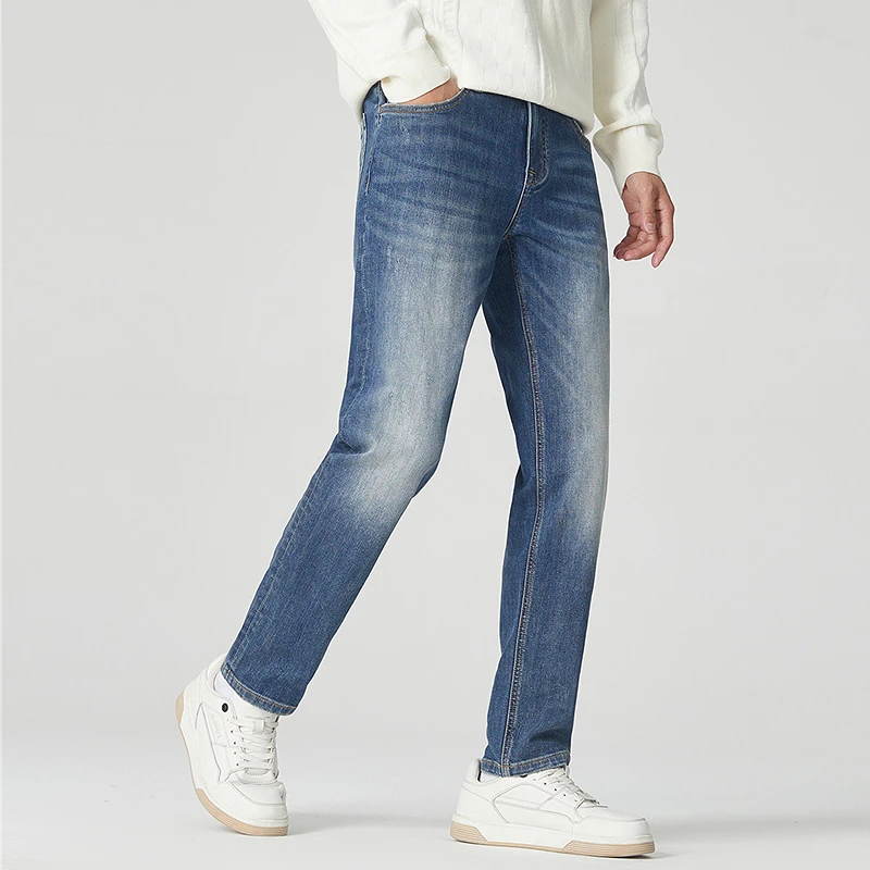 卡宾男装弹力牛仔裤秋新款修身小脚裤棋盘格时尚3243116018