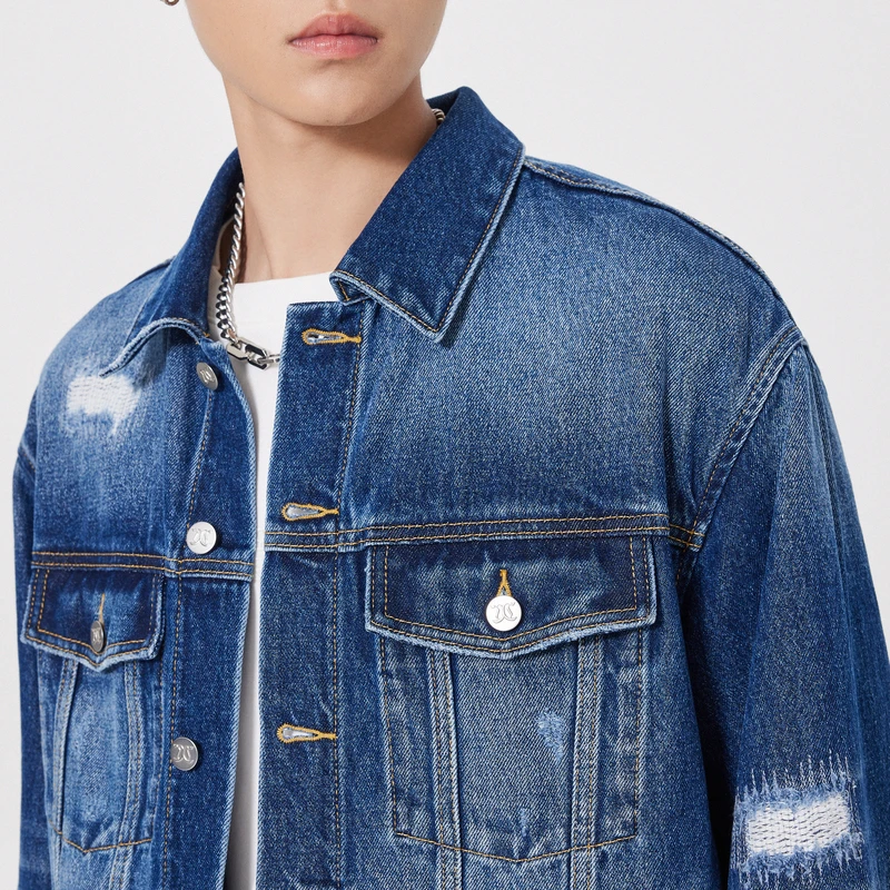 卡宾男装破洞百搭牛仔夹克秋冬新款宽松外套潮流3234115007