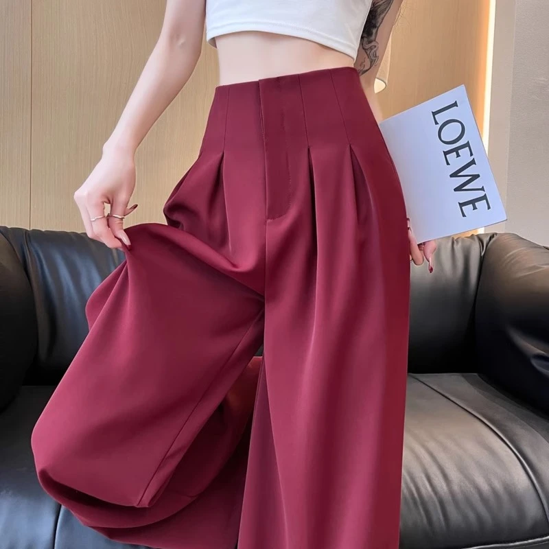 杜拉妮西装阔腿裤女夏季2025新款褶皱高腰显瘦宽松直筒拖地休闲裤