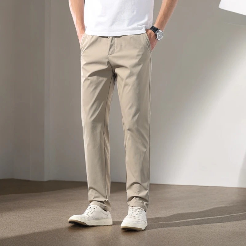 男士裤子夏季薄款休闲裤透气薄款百搭高腰时尚直筒商务小西长弹力