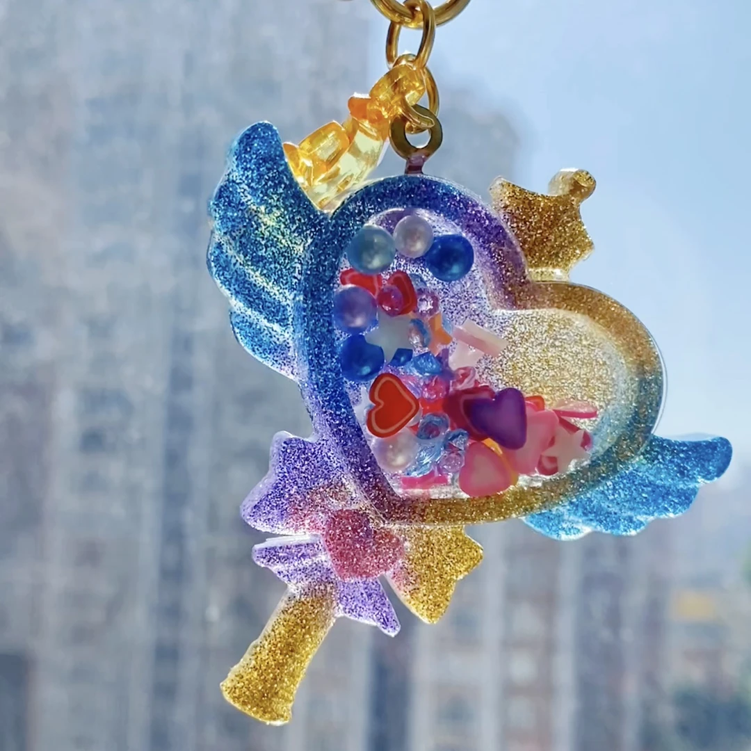 水晶彩滴胶diy解压可爱钥匙挂件流沙漂流许愿瓶制作手工