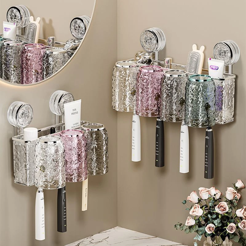 吸盘牙刷置物架免打孔壁挂式牙刷架卫生间漱口杯牙刷牙杯牙膏架子