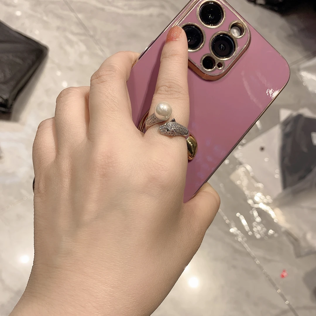 钛钢仿珍珠戒指 小豹子头珍珠开口戒指手工