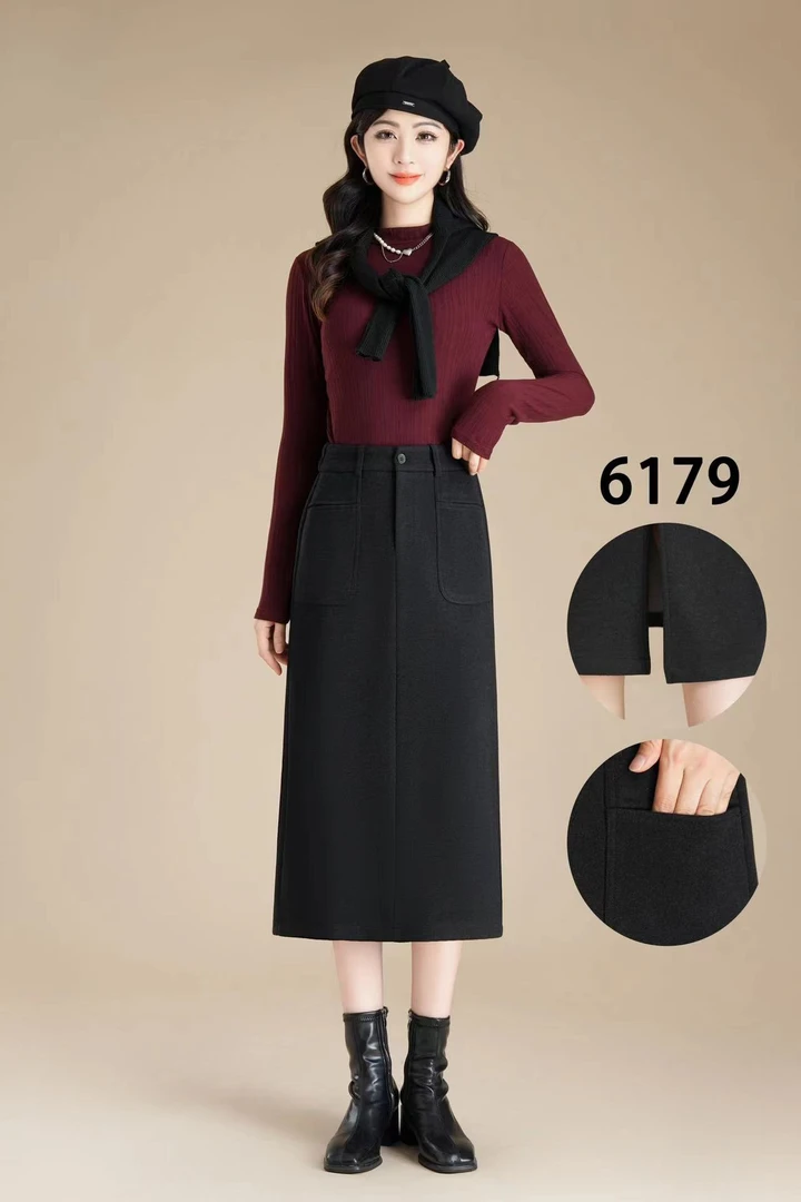 2-6179半身裙显瘦中长款气质包臀75长